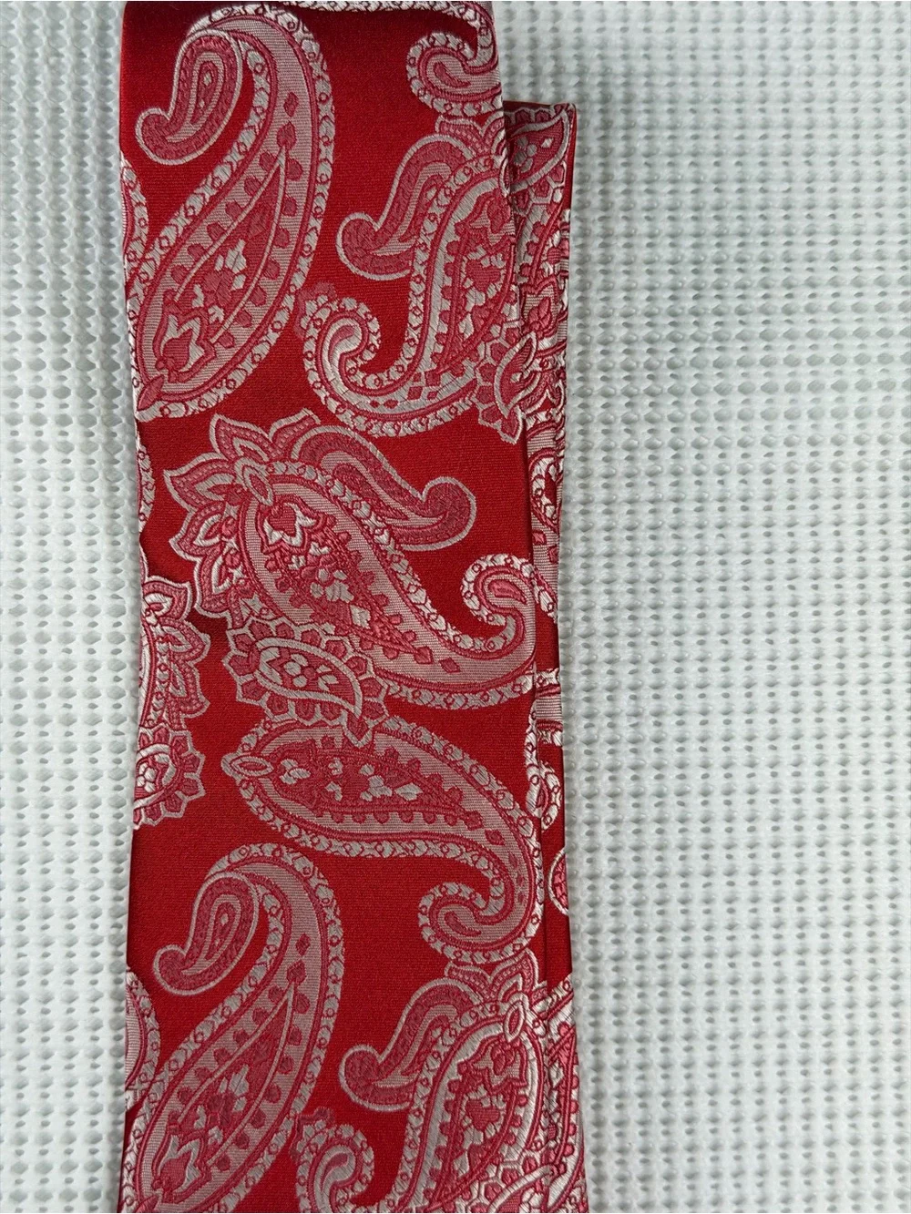 Paul Fredrick Red & Silver Classy Paisley Silk-Style Tie- Professional Style